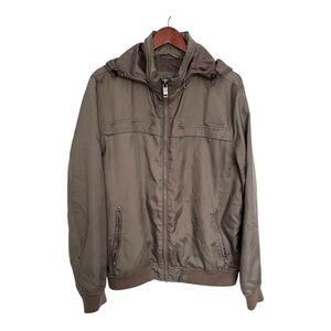 Guess Gray Windbreaker with Hood and Ribbed Cuffs size Xl